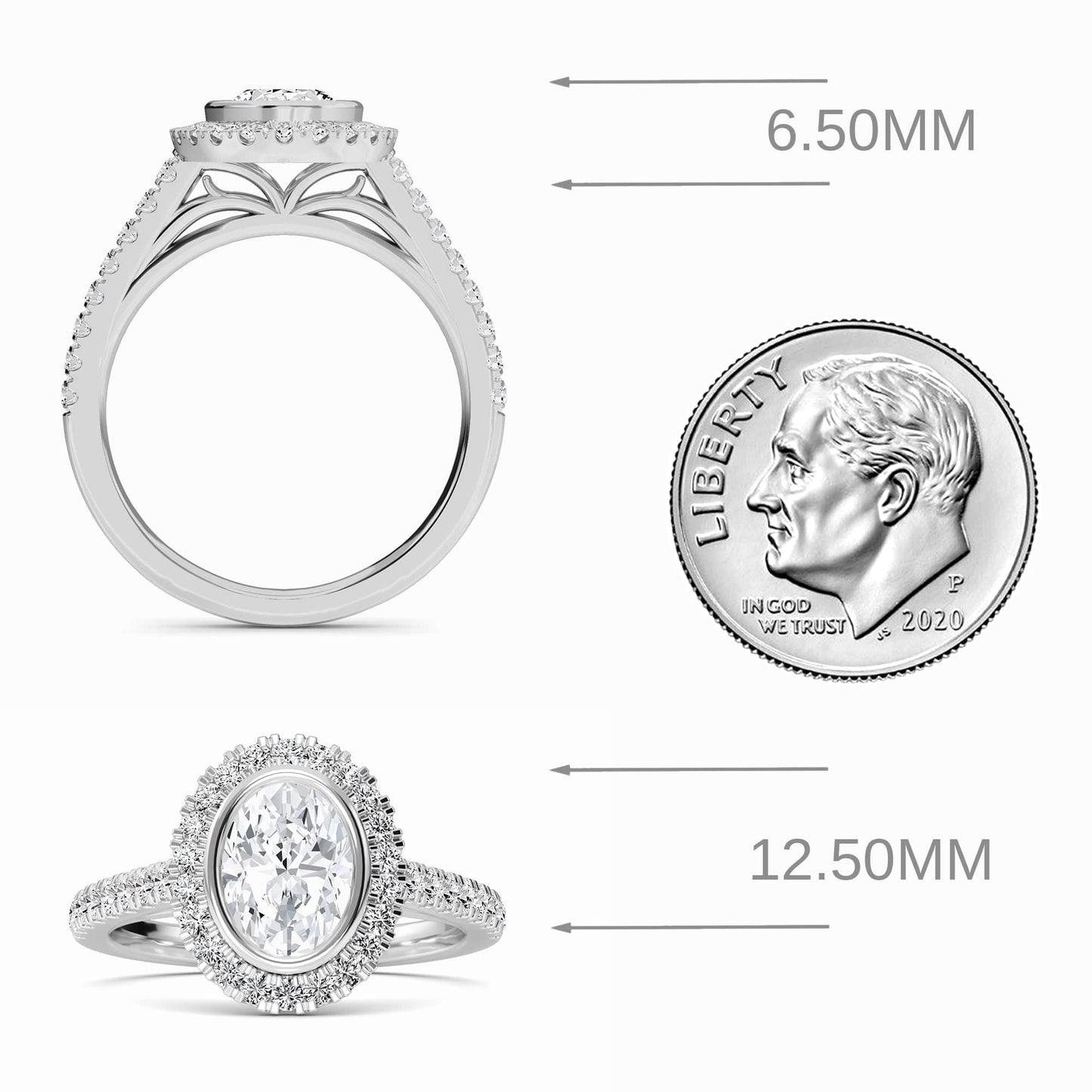 White Diamond Elegant Bezel-Set Pave Halo Engagement Ring - Vedika