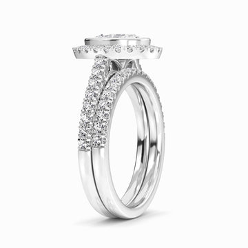 White Diamond Bezel Halo Bridal Ring Set Engagement Ring - Michaela