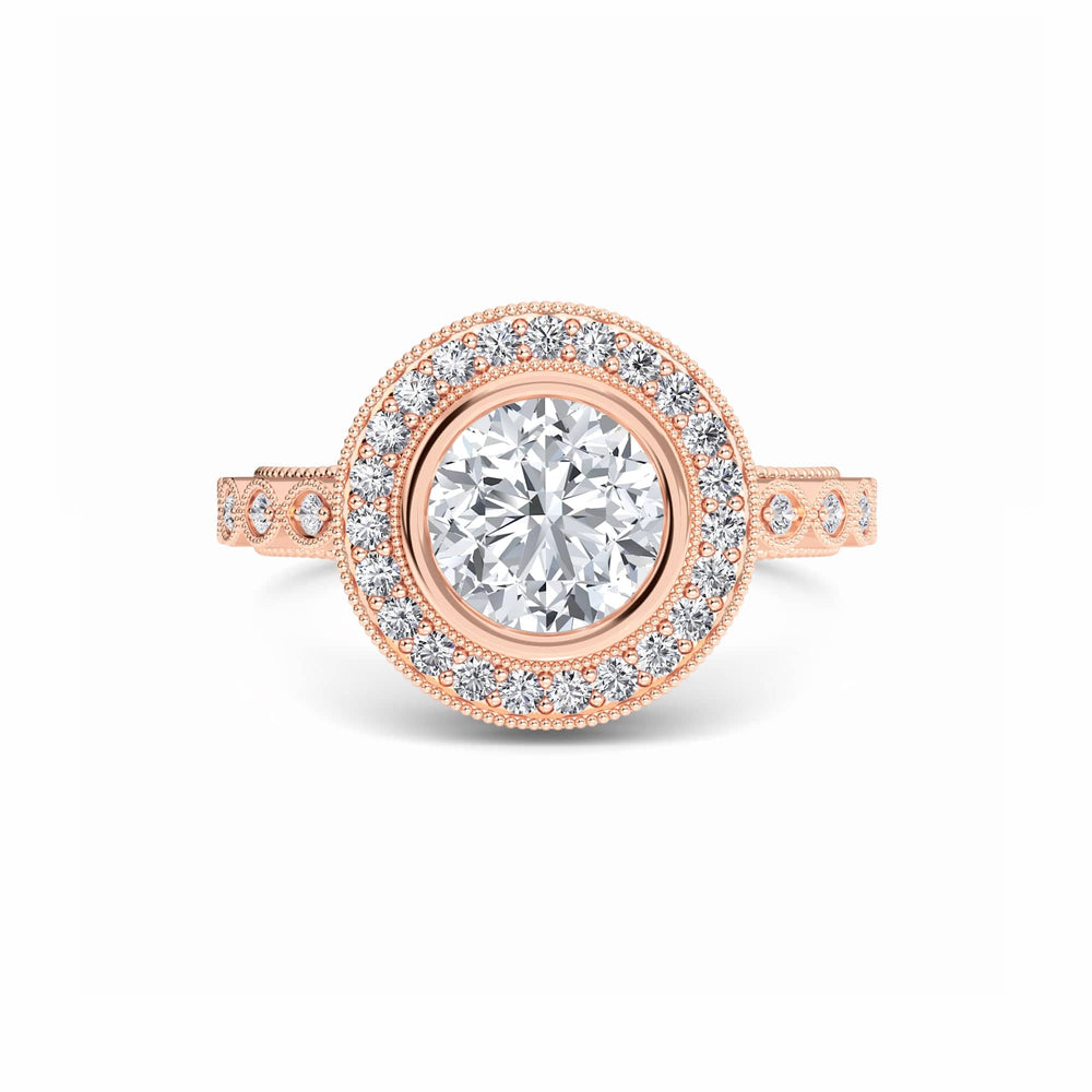 White Diamond Vintage-Inspired Milgrain Halo Engagement Ring