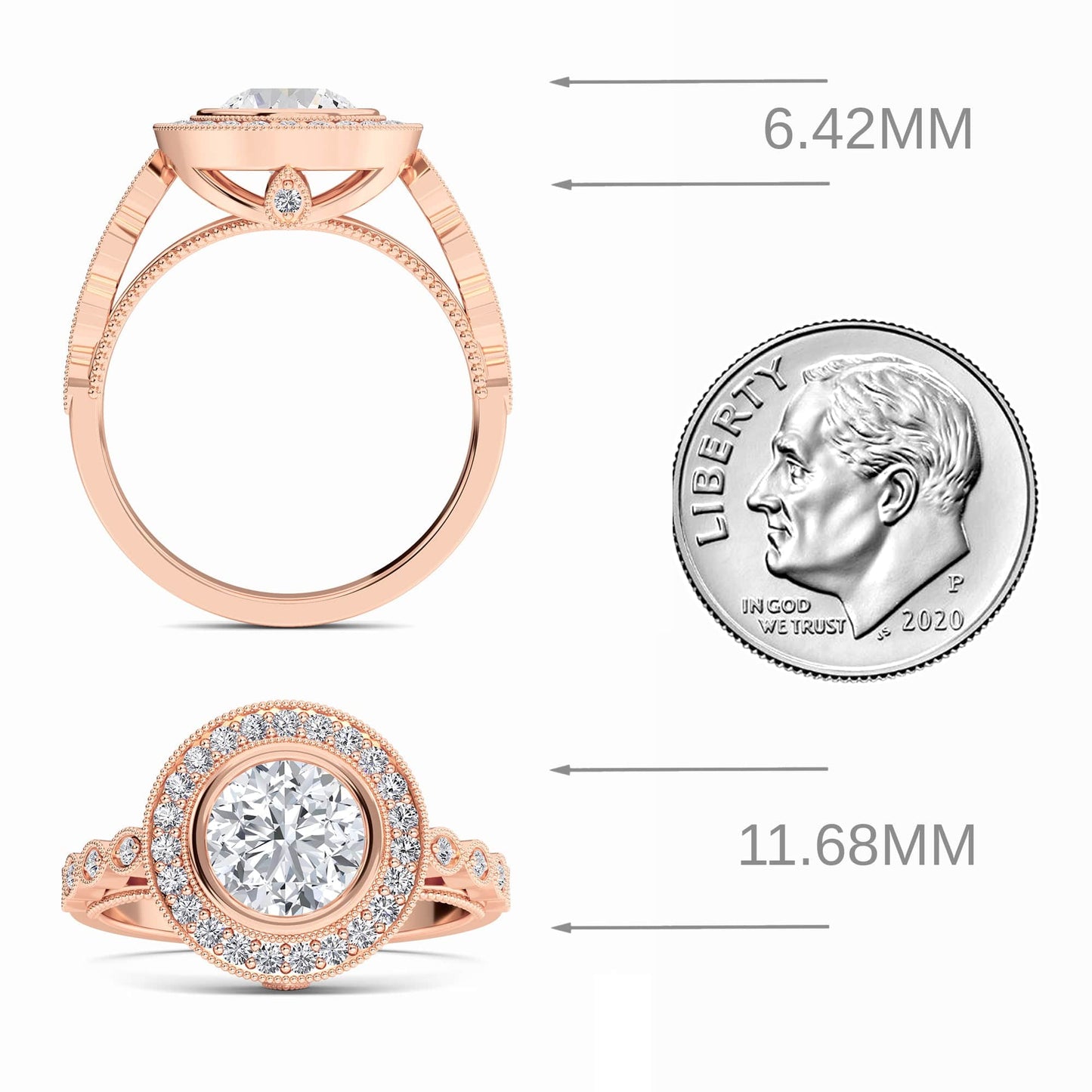 White Diamond Vintage-Inspired Milgrain Halo Engagement Ring - Elodie