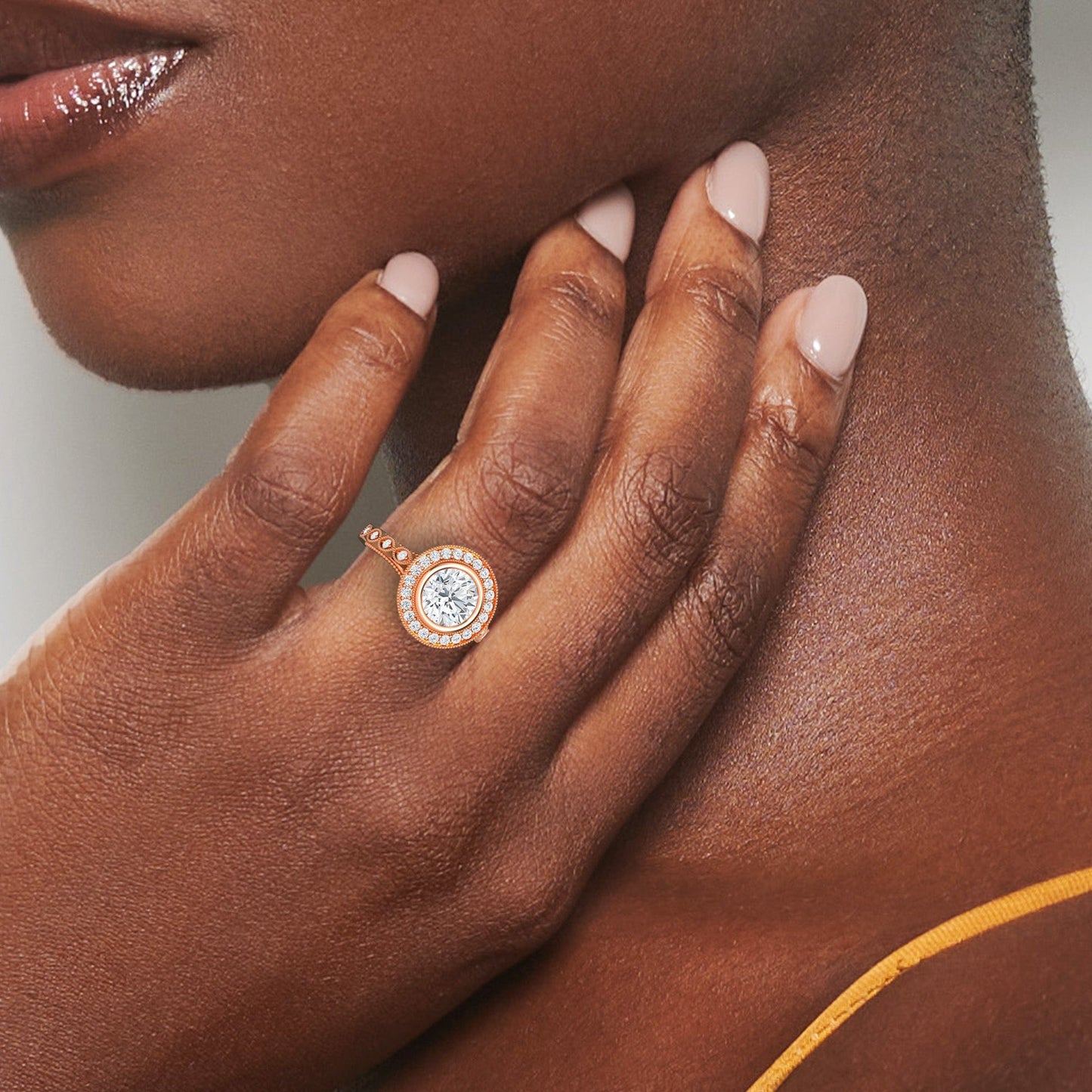 White Diamond Vintage-Inspired Milgrain Halo Engagement Ring - Elodie