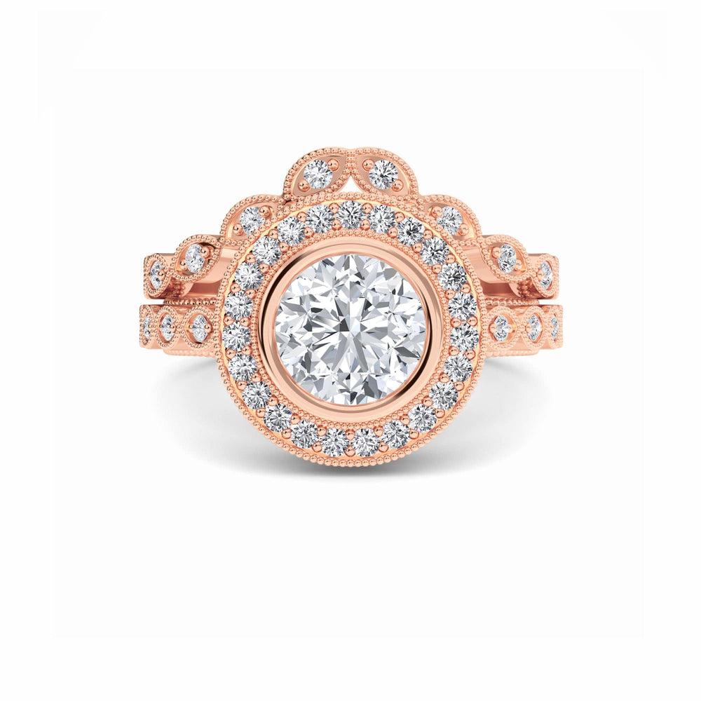 White Diamond Vintage Halo Bridal Set Engagement Ring