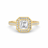 White Diamond Halo Vintage Milgrain Engagement Ring - Celine