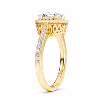 White Diamond Halo Vintage Milgrain Engagement Ring - Celine