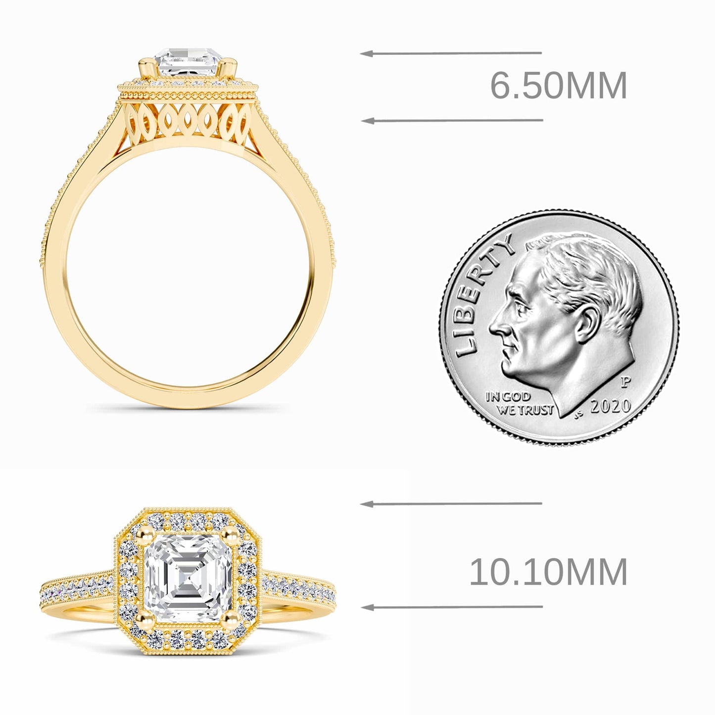 White Diamond Halo Vintage Milgrain Engagement Ring - Celine