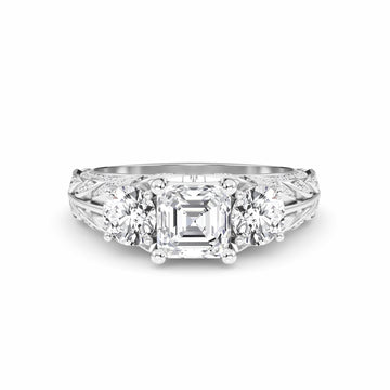 White Diamond Vintage-Inspired Three-Stone Ring - Riley