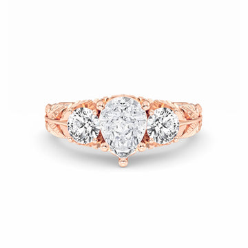 White Diamond Three-Stone Vintage Engraved Engagement Ring - Anneliese