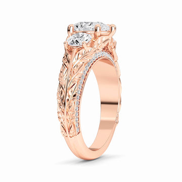 White Diamond Three-Stone Vintage Engraved Engagement Ring - Anneliese