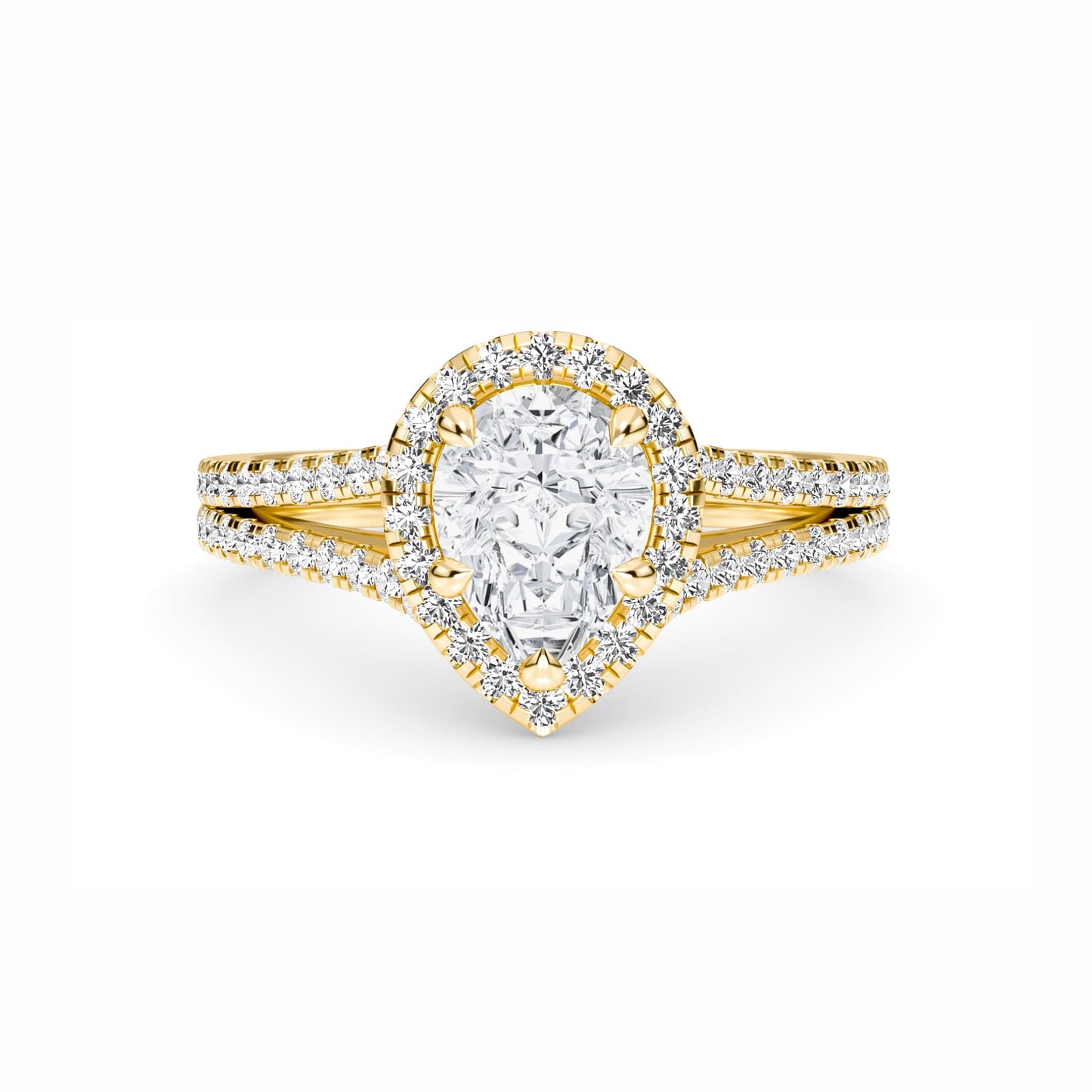 White Diamond Split Shank Halo Engagement Ring - Margot