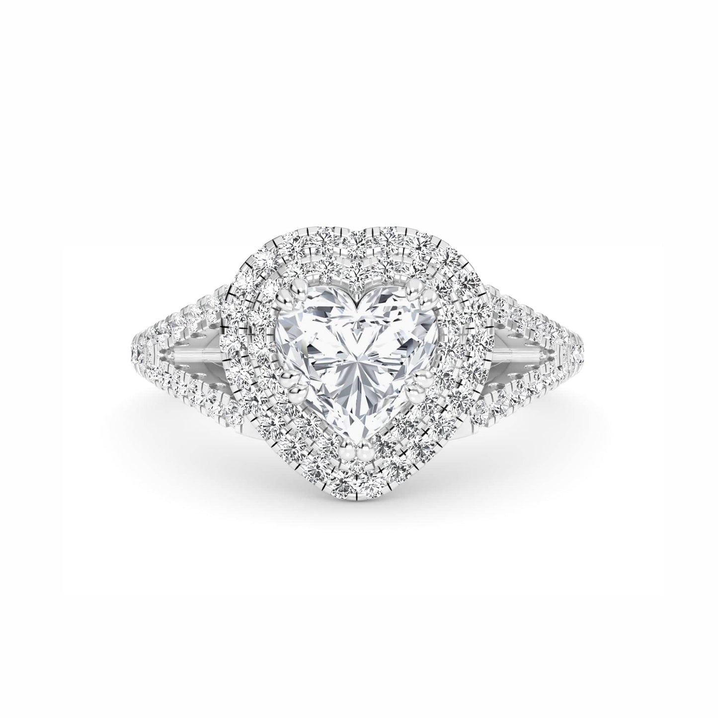 White Diamond Double Halo Pave Engagement Ring - Genevieve