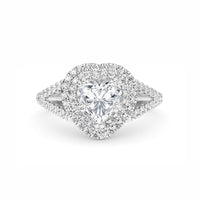 White Diamond Double Halo Pave Engagement Ring - Genevieve