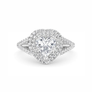 White Diamond Double Halo Pave Engagement Ring - Genevieve