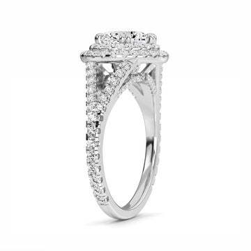 White Diamond Double Halo Pave Engagement Ring - Genevieve