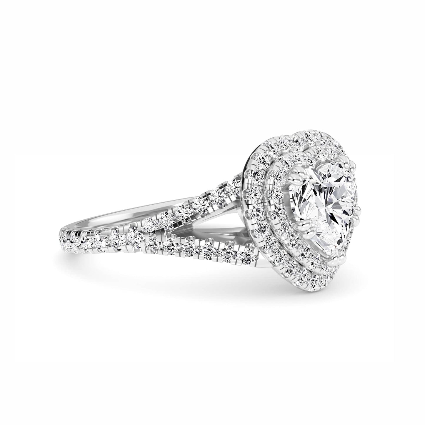 White Diamond Double Halo Pave Engagement Ring - Genevieve