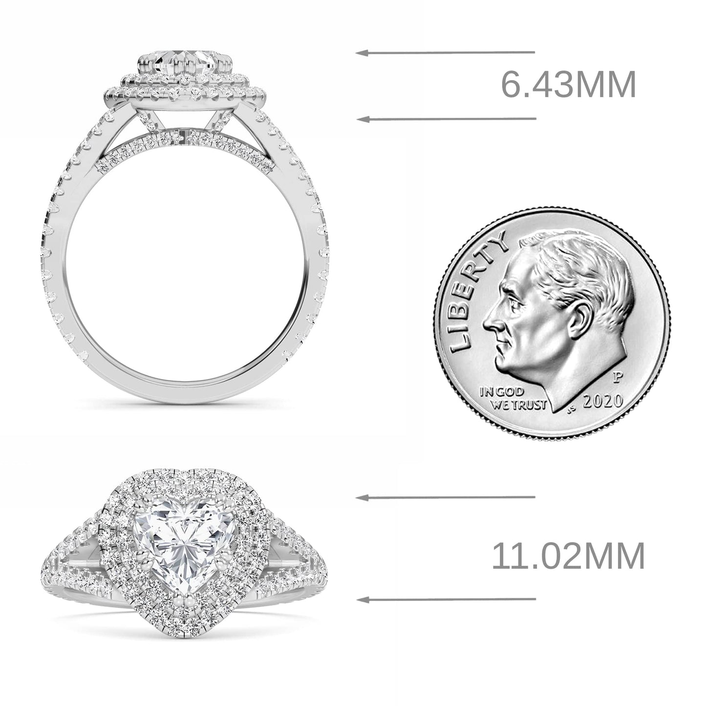 White Diamond Double Halo Pave Engagement Ring - Genevieve