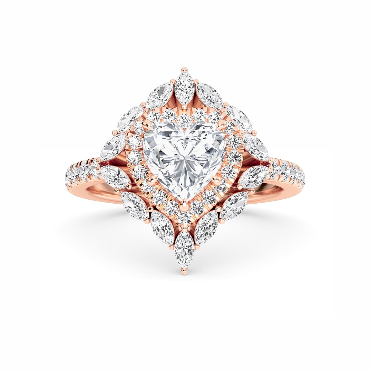 White Diamond Celestial Bloom Halo Engagement Ring - Evelina
