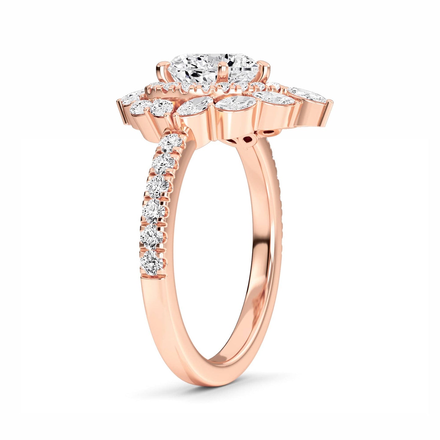 White Diamond Celestial Bloom Halo Engagement Ring - Evelina