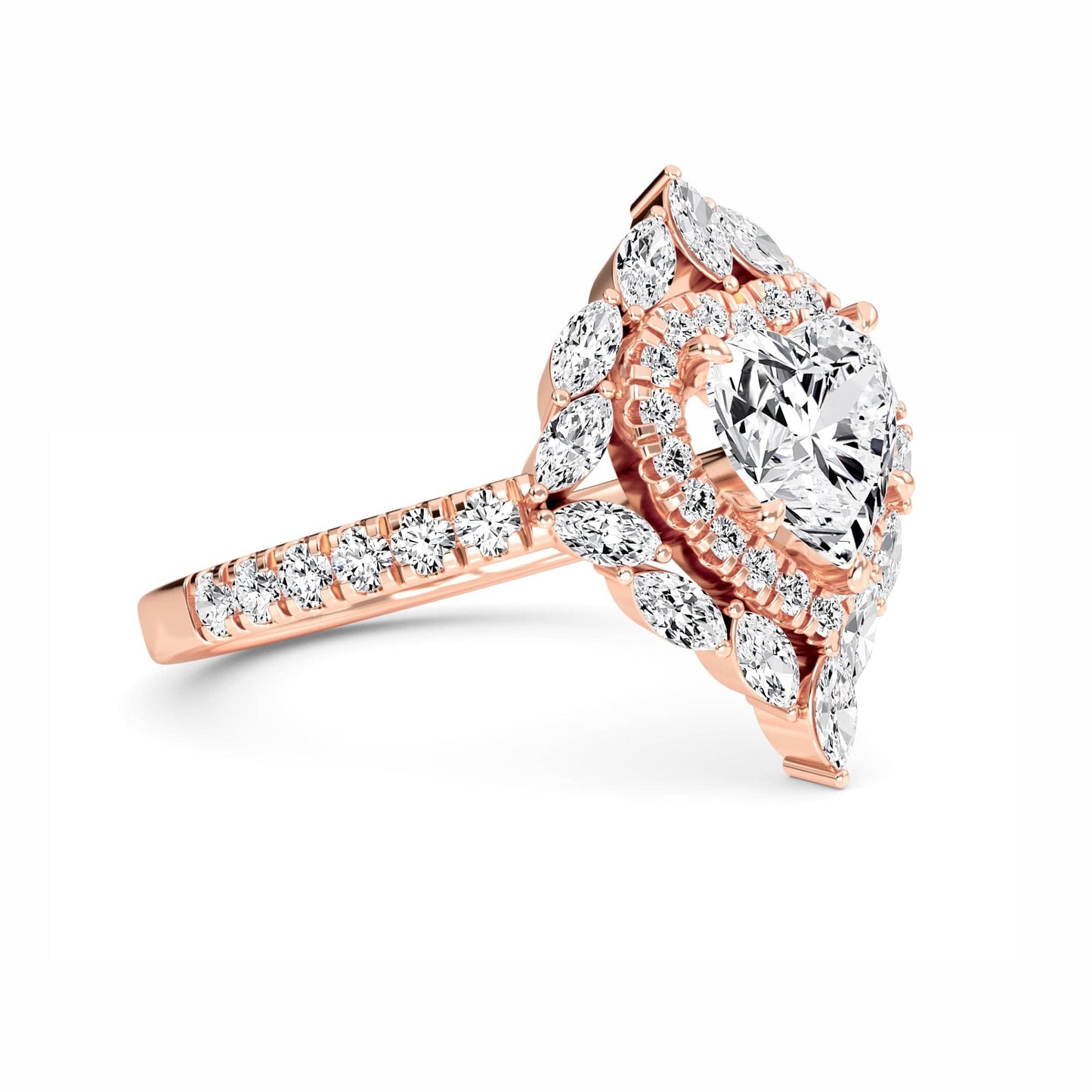 White Diamond Celestial Bloom Halo Engagement Ring - Evelina