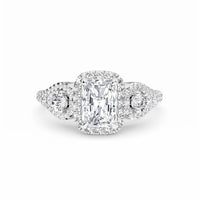 White Diamond Three-Stone Halo Engagement Ring -  Hadleigh