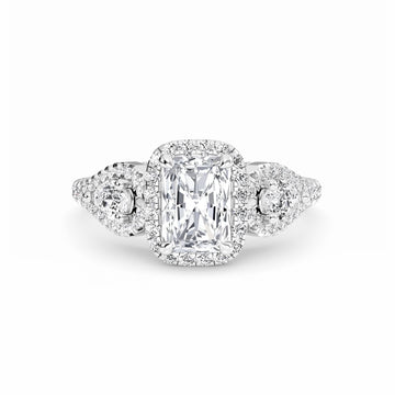 White Diamond Three-Stone Halo Engagement Ring -  Hadleigh