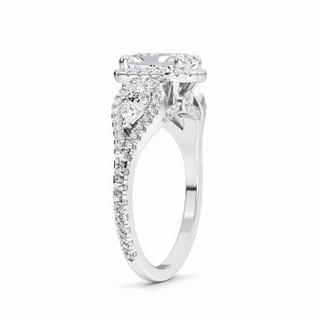 White Diamond Three-Stone Halo Engagement Ring -  Hadleigh