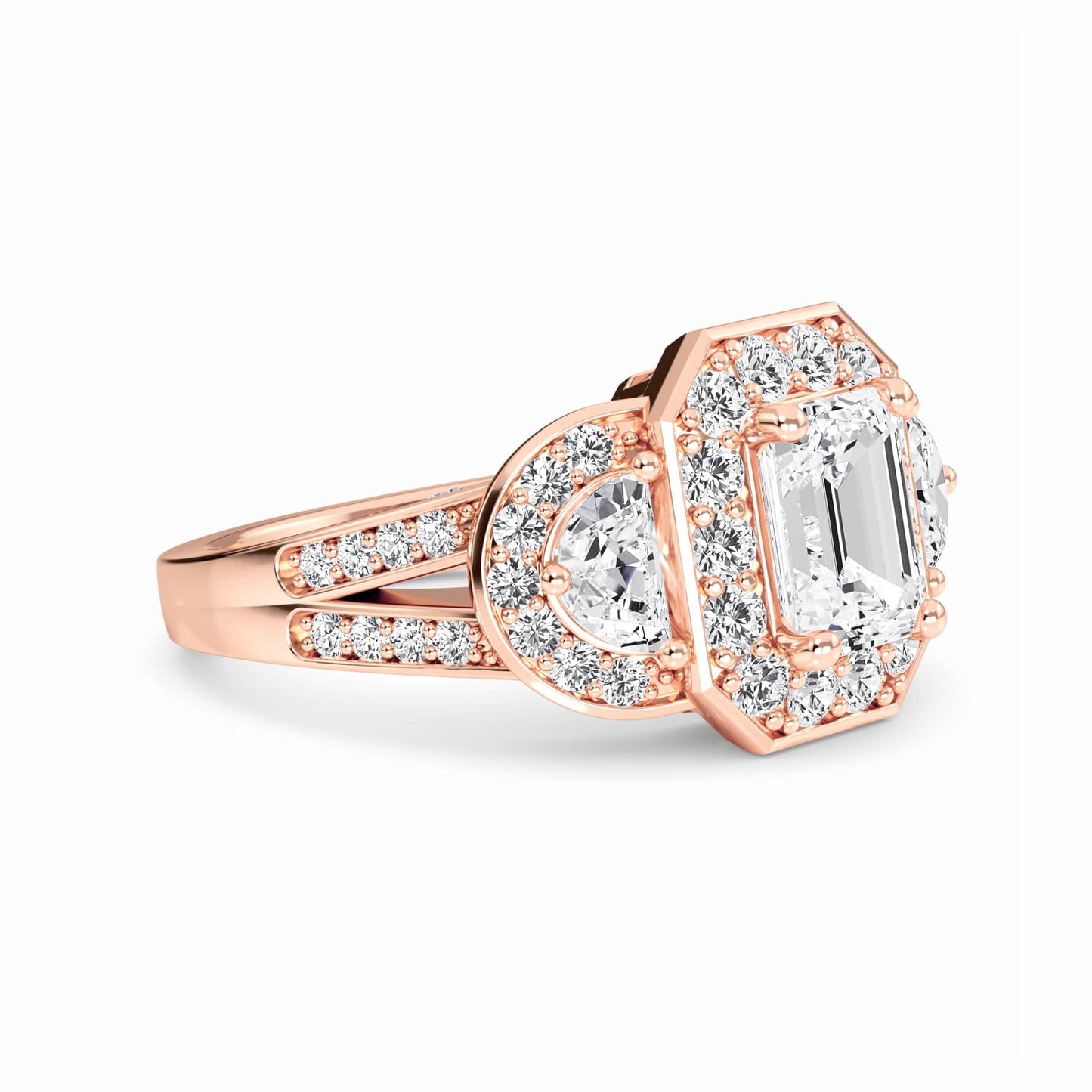 White Diamond Three-Stone Halo Engagement Ring - Journey