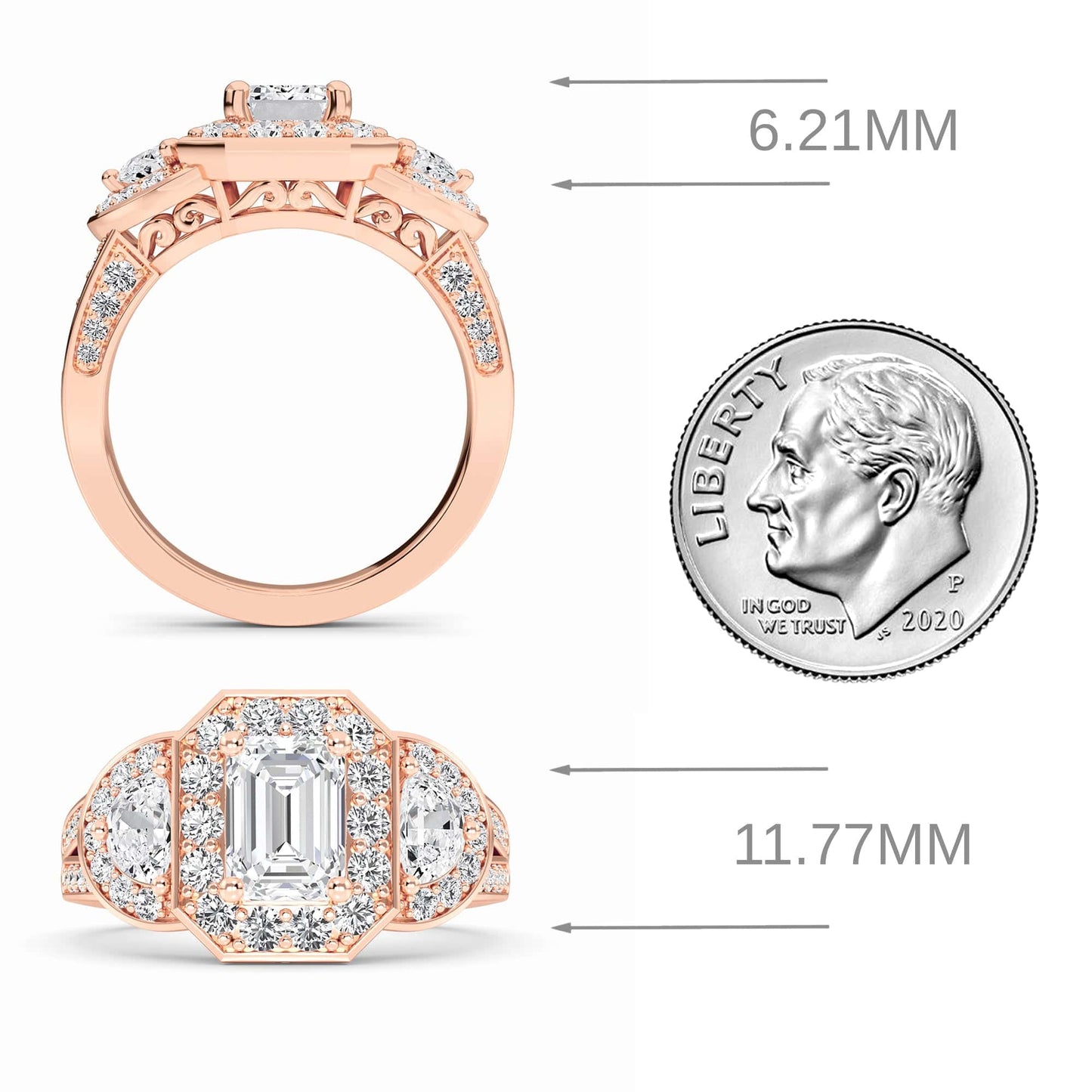 White Diamond Three-Stone Halo Engagement Ring - Journey