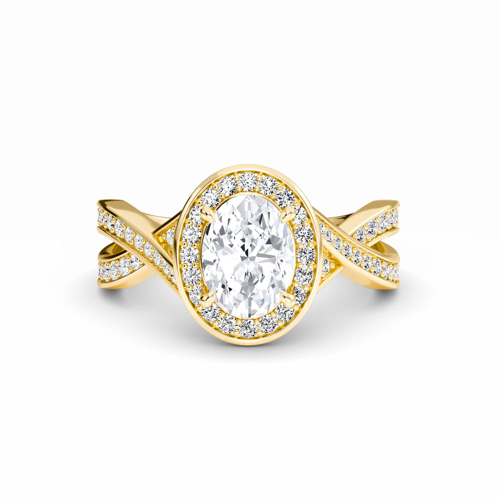 White Diamond Twisted Pave Halo Engagement Ring