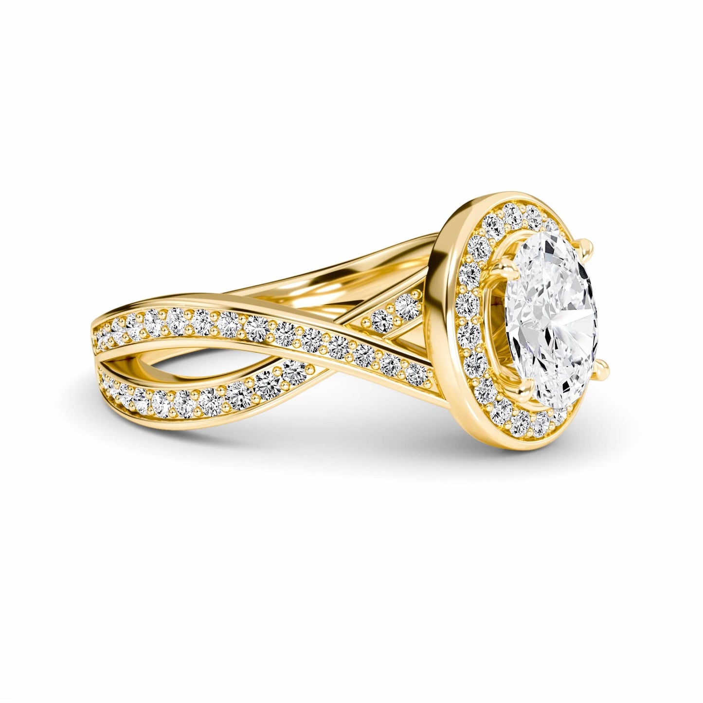 White Diamond Twisted Pave Halo Engagement Ring - Peyton