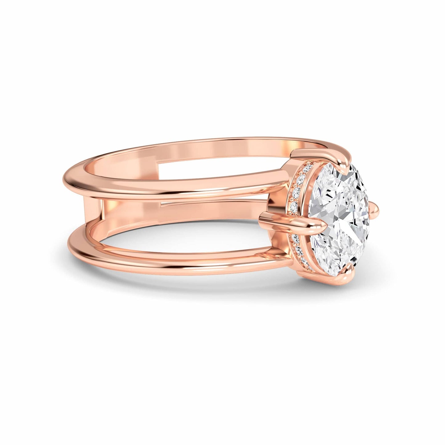 White Diamond Double Shank Hidden Halo Engagement Ring - Nova