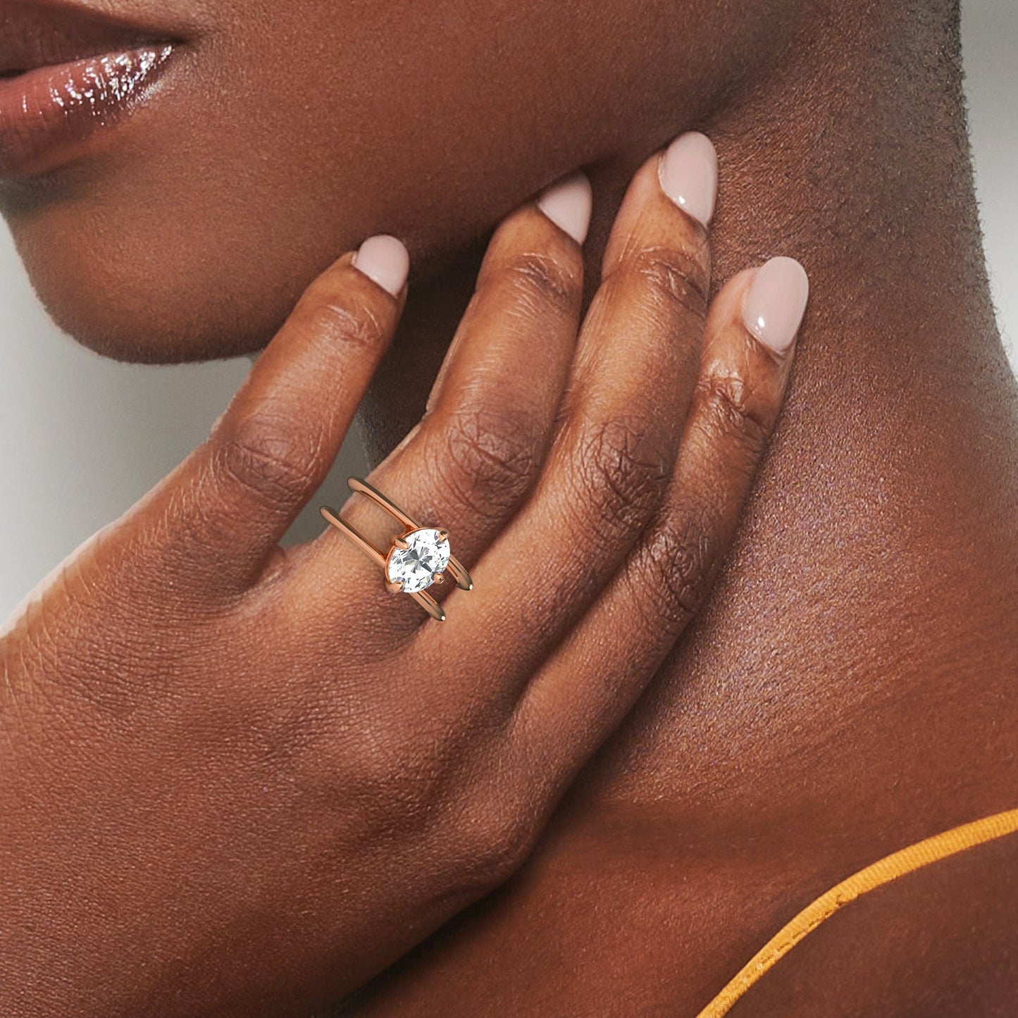 White Diamond Double Shank Hidden Halo Engagement Ring - Nova