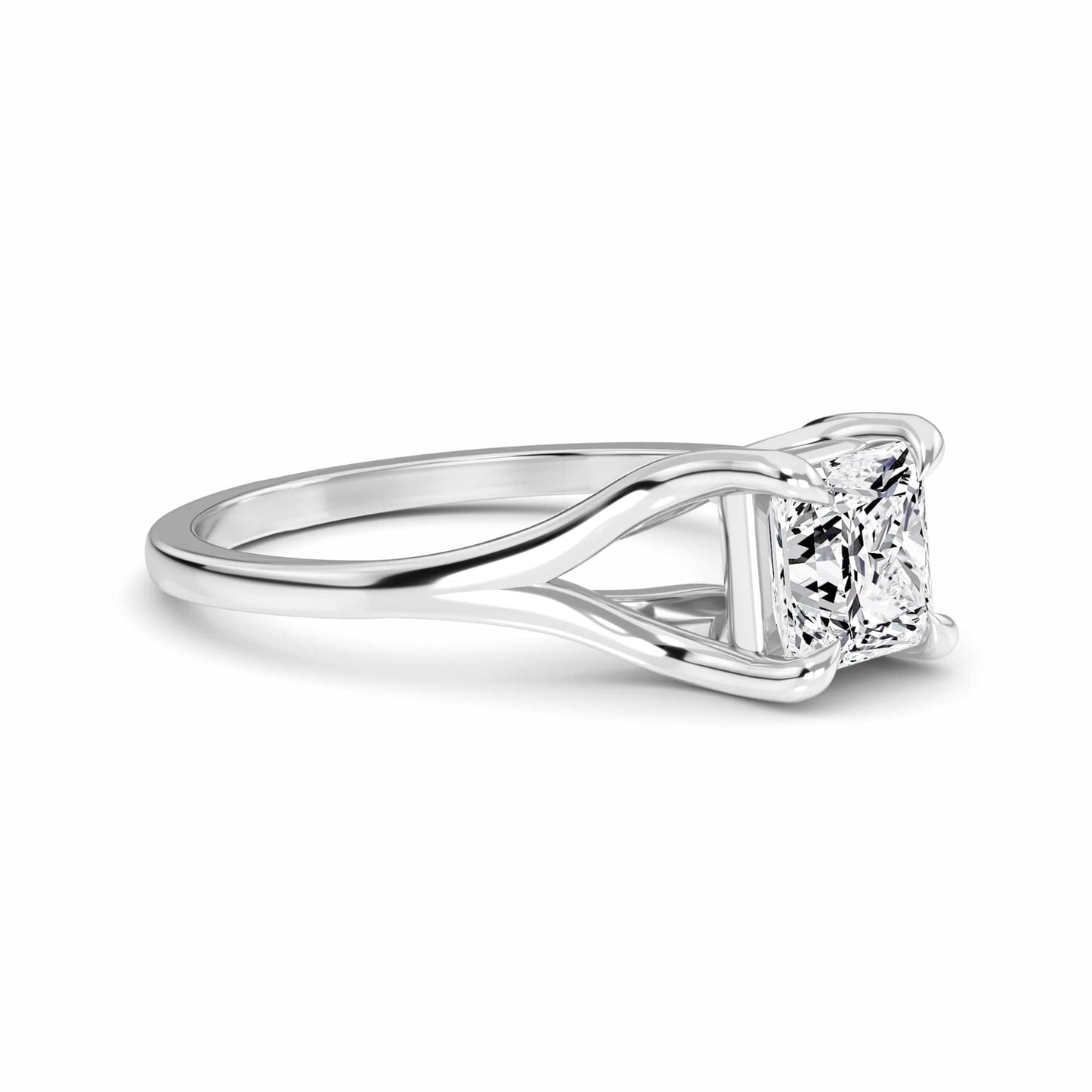 White Diamond Split Shank Solitaire Engagement Ring - Everly