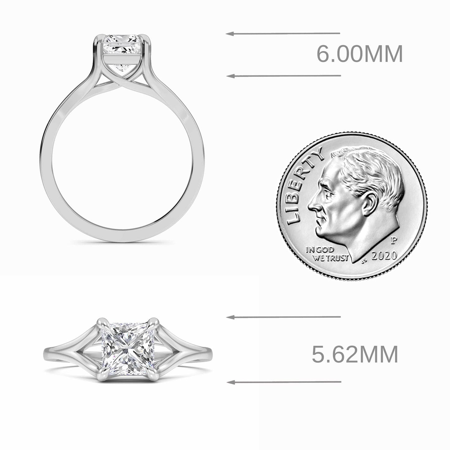White Diamond Split Shank Solitaire Engagement Ring - Everly