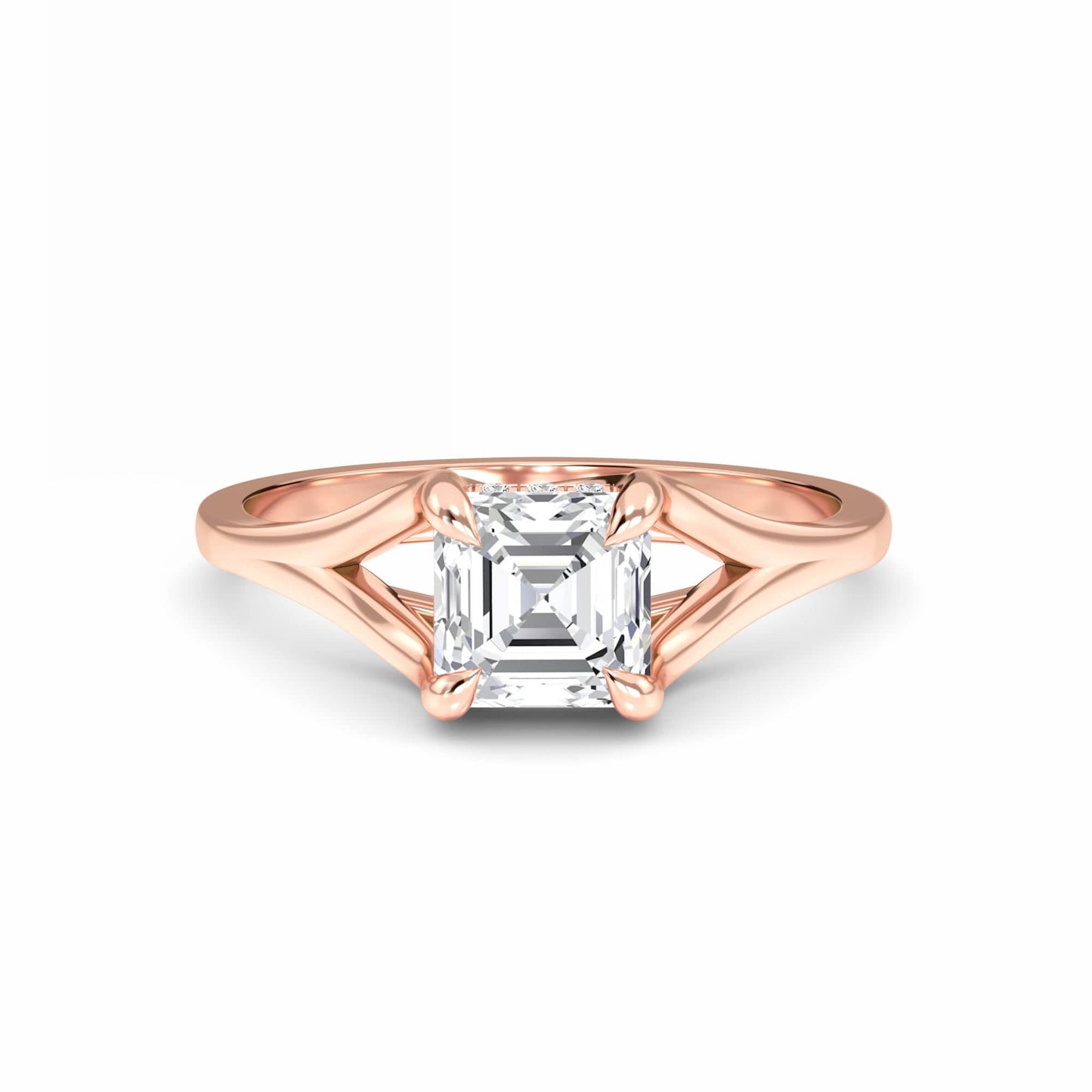 White Diamond Split Shank Hidden Halo Engagement Ring - Ilana