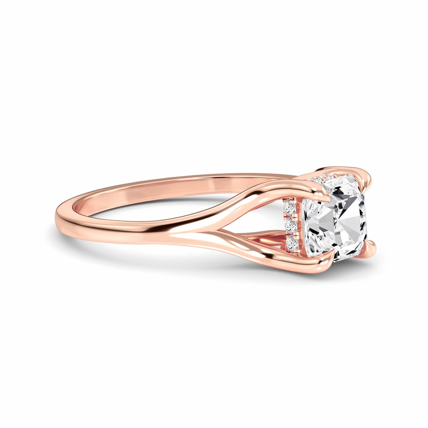 White Diamond Split Shank Hidden Halo Engagement Ring - Ilana
