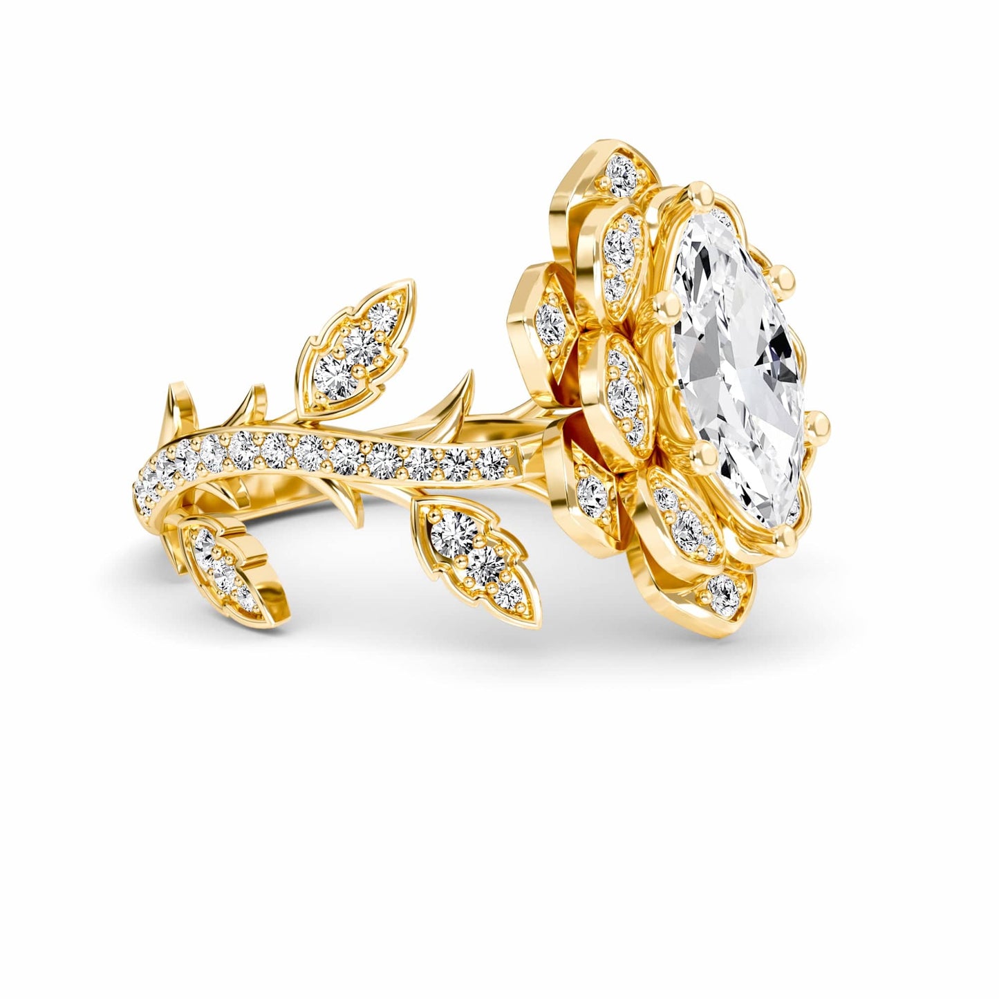 White Diamond Floral Vine Engagement Ring - Audrey