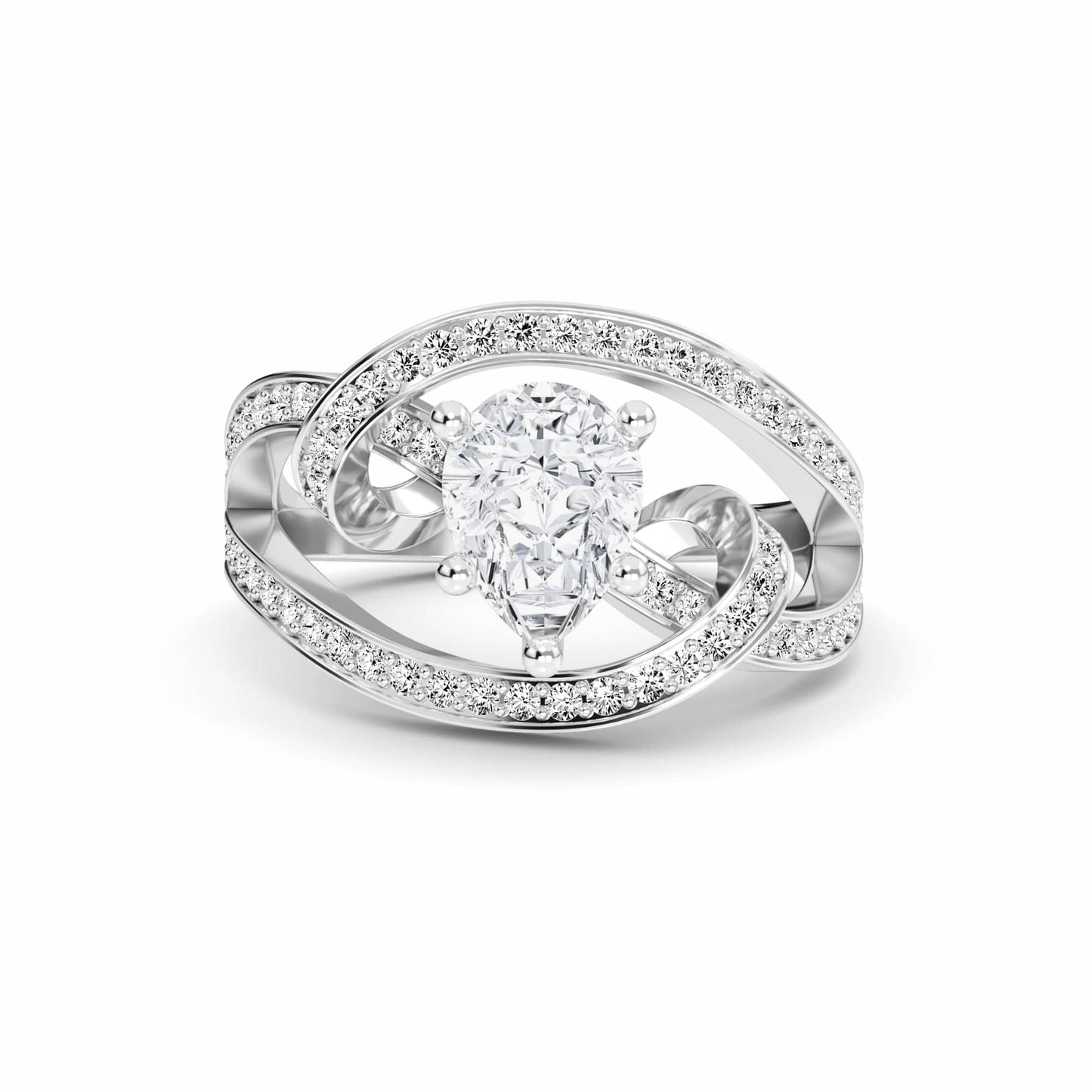 White Diamond Artistic Twist Crossover Engagement Ring - Hailey