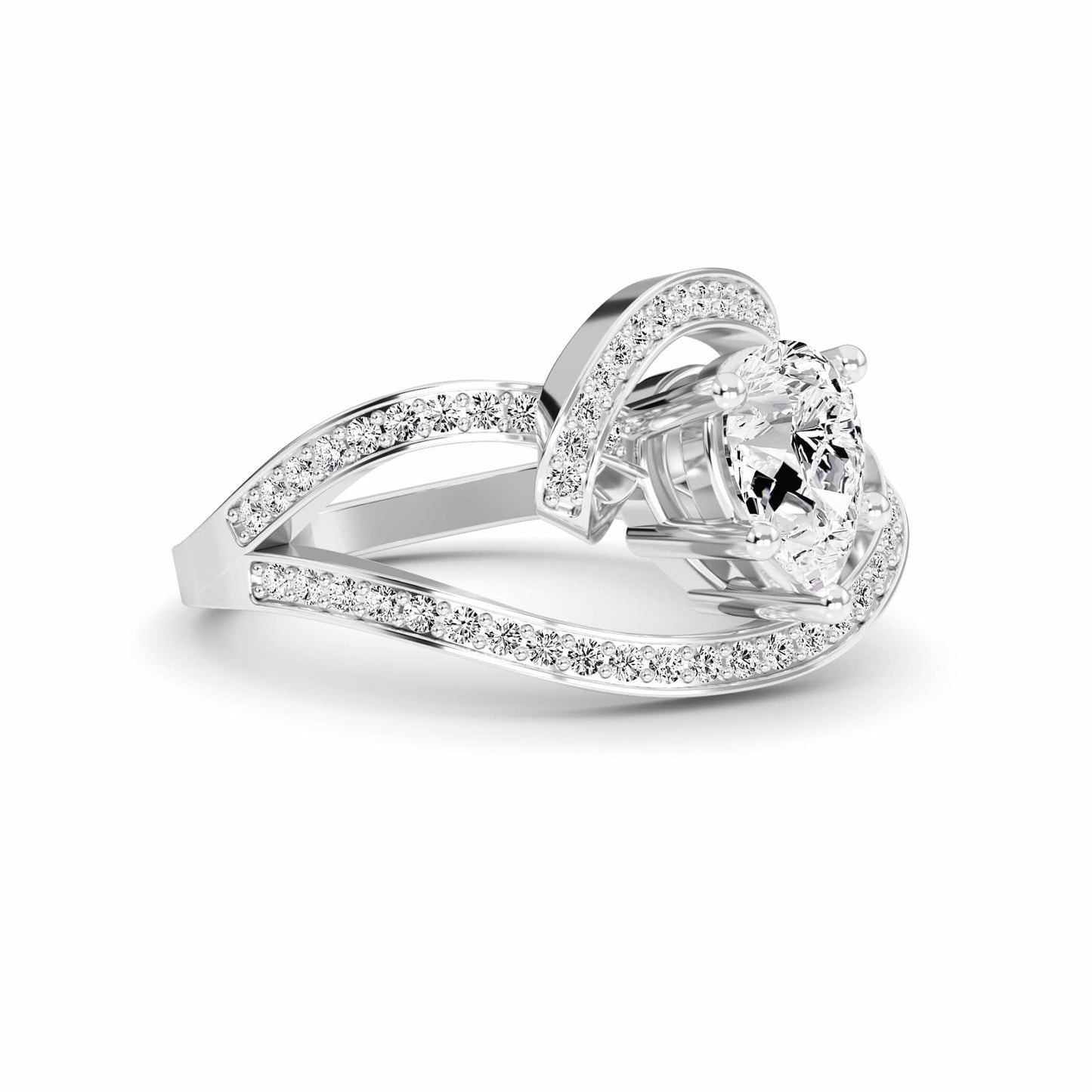 White Diamond Artistic Twist Crossover Engagement Ring - Hailey