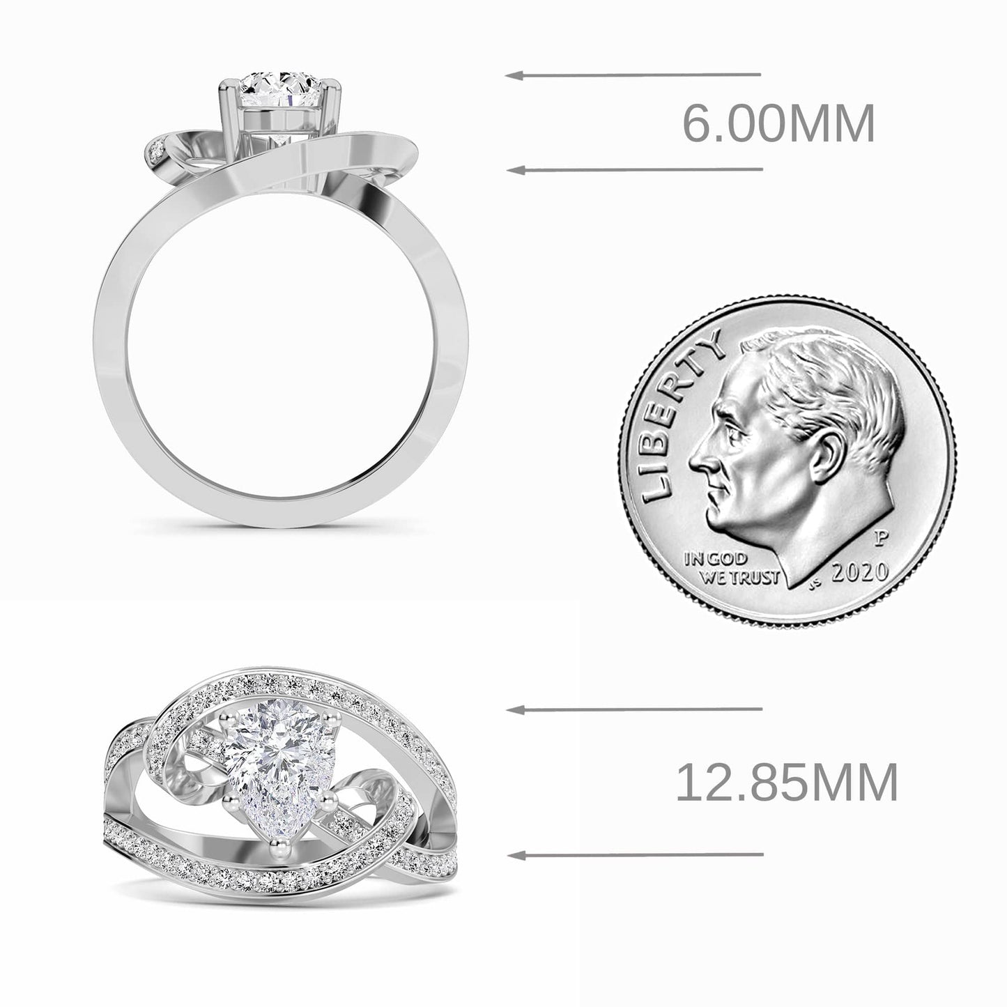 White Diamond Artistic Twist Crossover Engagement Ring - Hailey