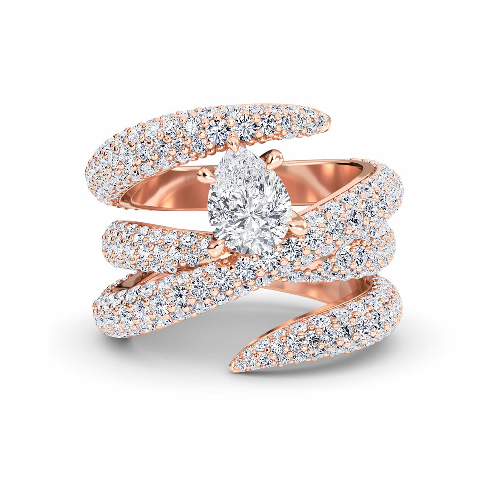 White Diamond Spiral Pave Statement Engagement Ring