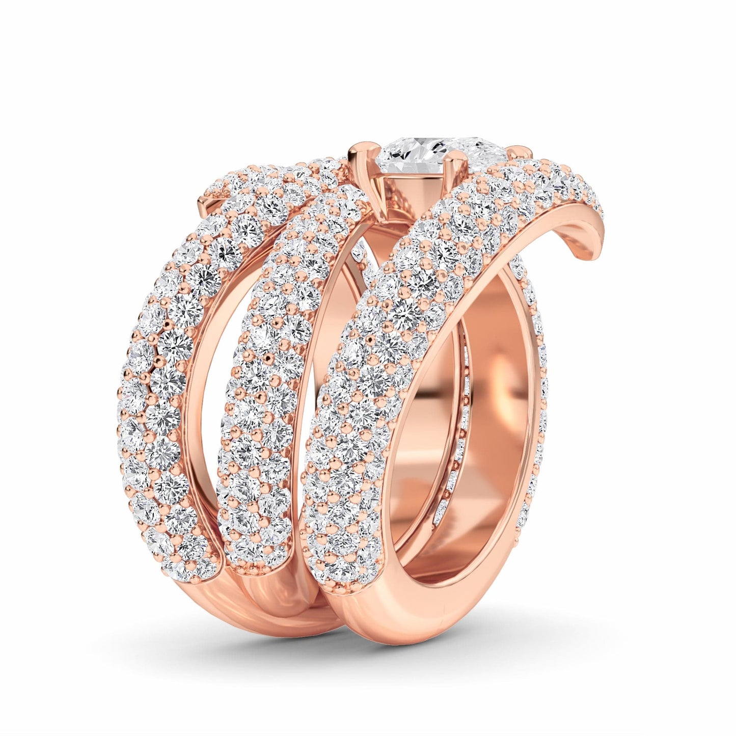 White Diamond Spiral Pave Statement Engagement Ring - Kennedy