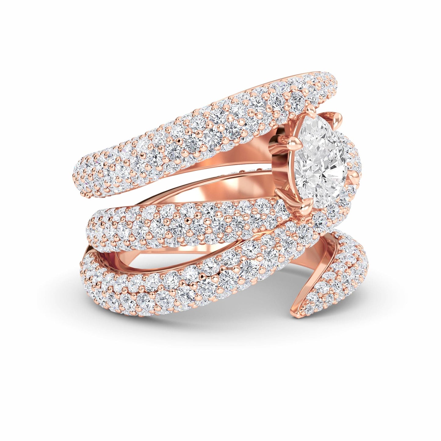 White Diamond Spiral Pave Statement Engagement Ring - Kennedy