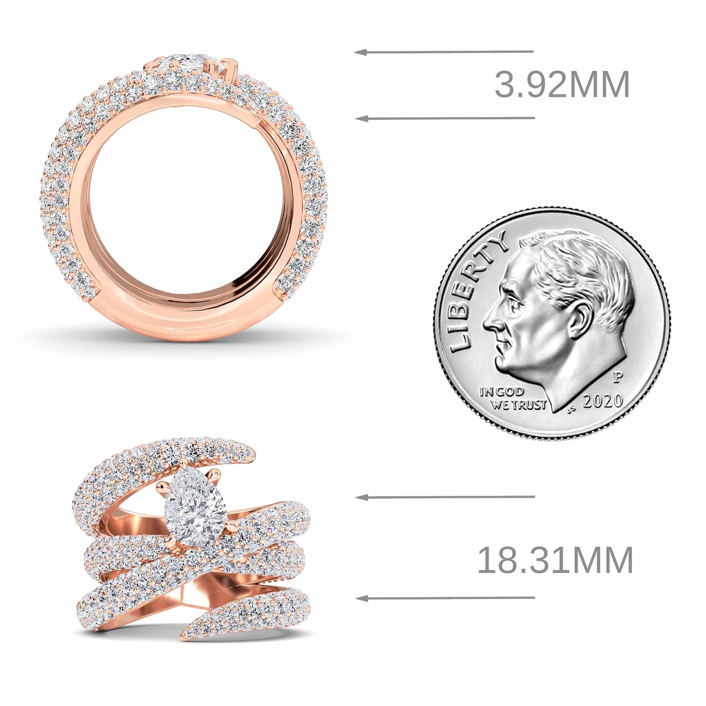 White Diamond Spiral Pave Statement Engagement Ring - Kennedy