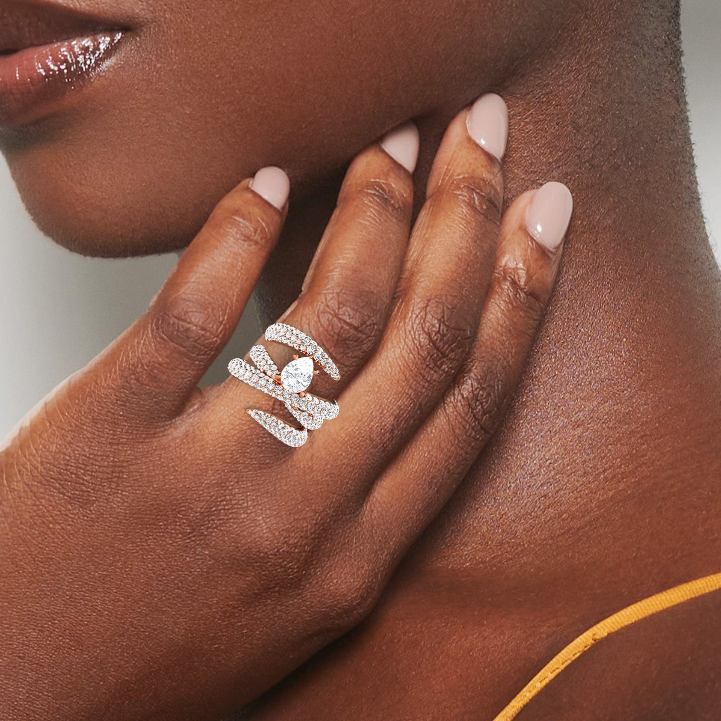 White Diamond Spiral Pave Statement Engagement Ring - Kennedy