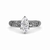 White Diamond Elowen Vintage Leaf-Inspired Engagement Ring - Nevaeh
