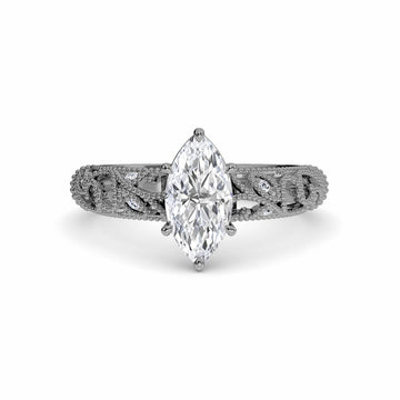 White Diamond Elowen Vintage Leaf-Inspired Engagement Ring - Nevaeh