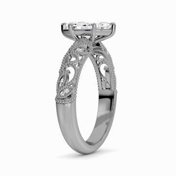 White Diamond Elowen Vintage Leaf-Inspired Engagement Ring - Nevaeh