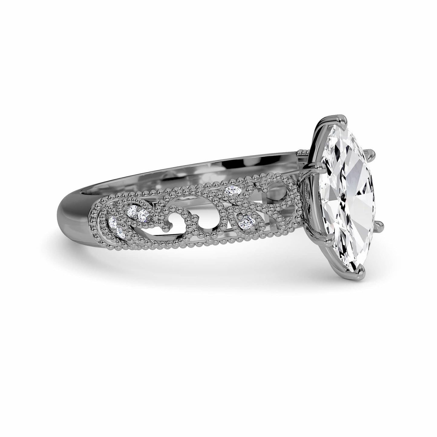 White Diamond Elowen Vintage Leaf-Inspired Engagement Ring - Nevaeh