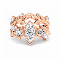 White Diamond Leaf Scroll Celestia Three-Stone Bridal Engagement Ring - Yanxia