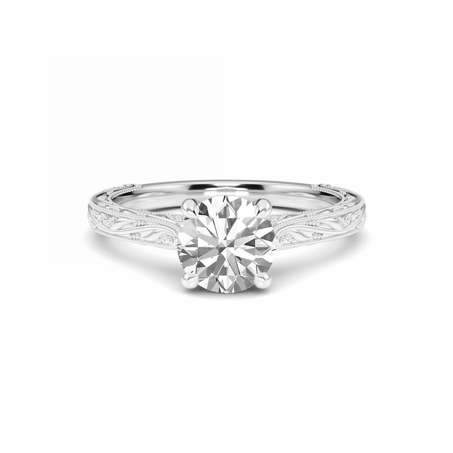 White Diamond Delicate Vine-Inspired Engagement Ring - Gianna